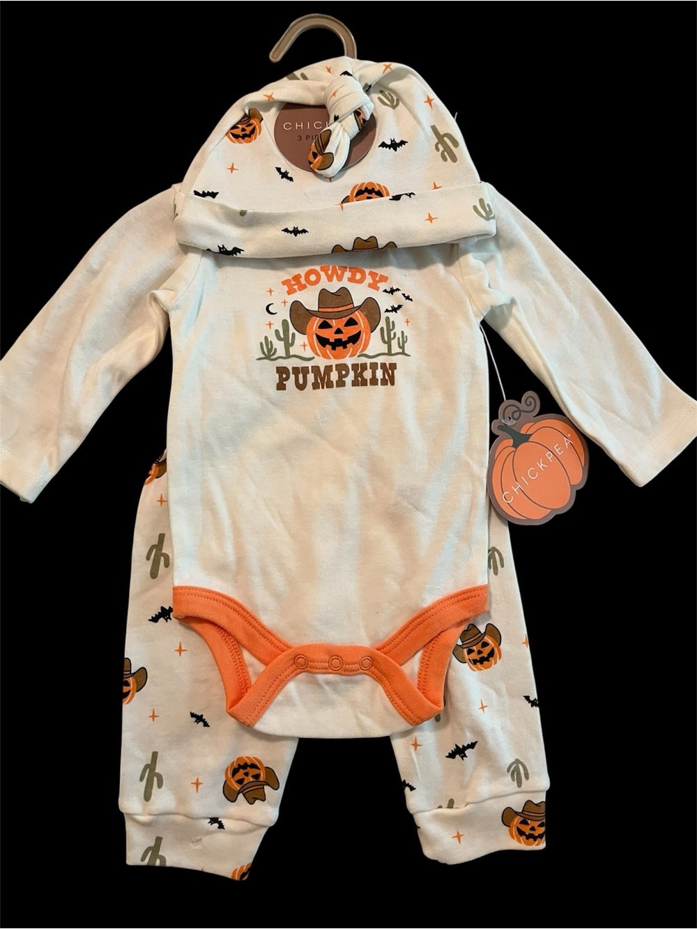 Howdy Pumpkin 3piece baby Halloween outfit set Cowboy Hat Cute Boys Western